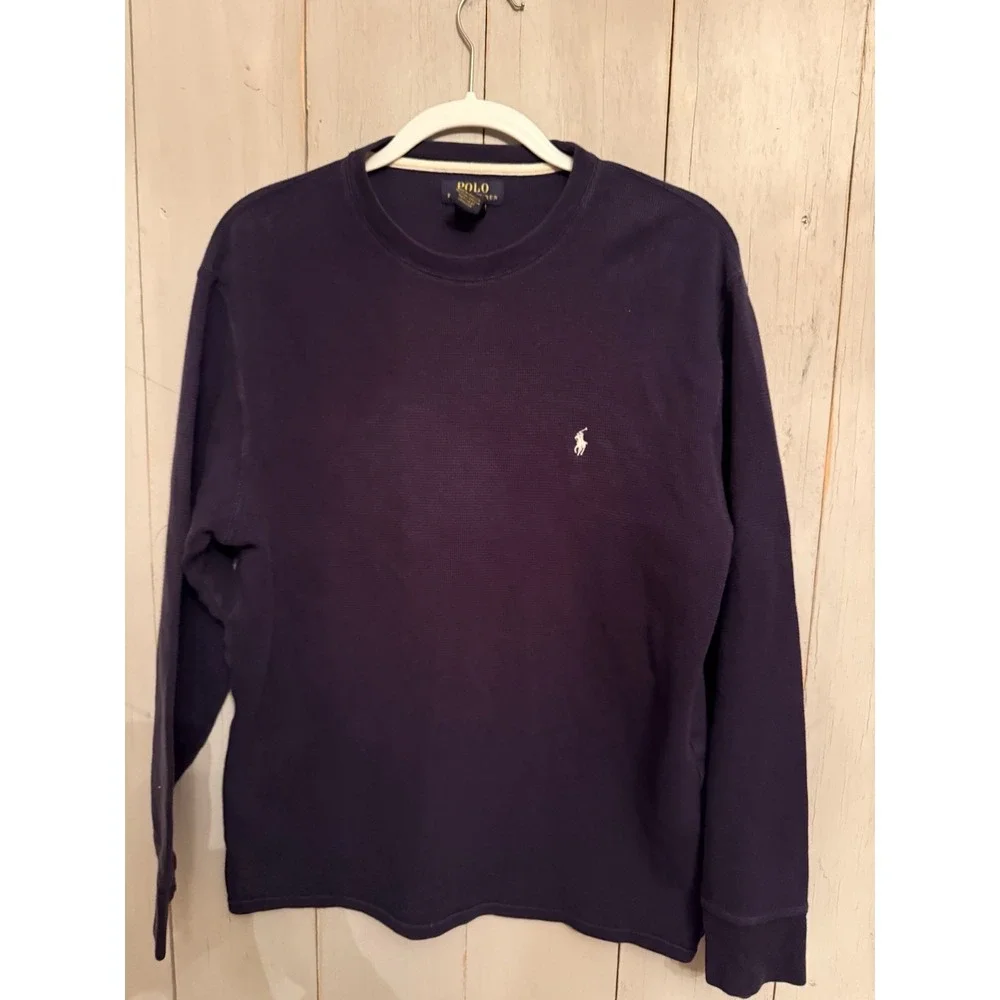 POLO By RALPH LAUREN Thermal Long Sleeve Shirt Men's‎ XLarge Blue White Logo
